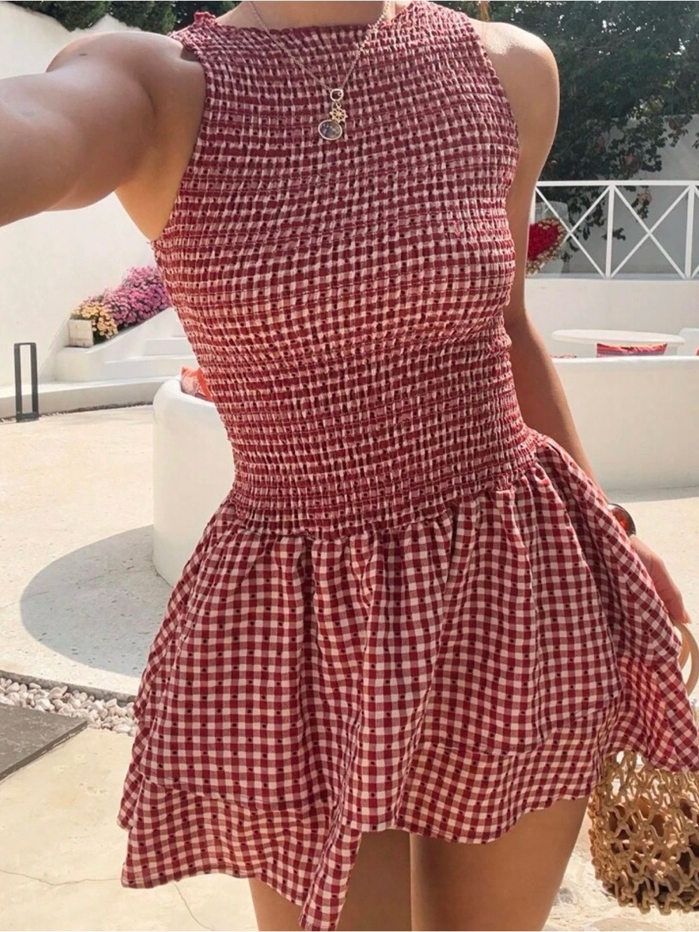 Shein checker print gingham ruffle sundress medium
